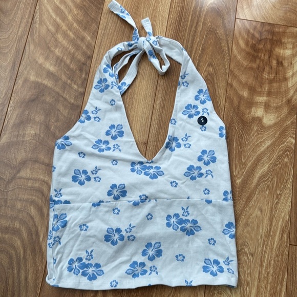 Hollister Tops - Hollister Blue and White Hawaiian Halter Top